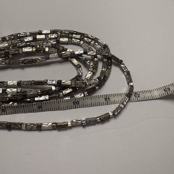 Chico’s Women's Silver Tone Multi Strand Metal Tube Beaded Necklace - Picture 8 of 8
